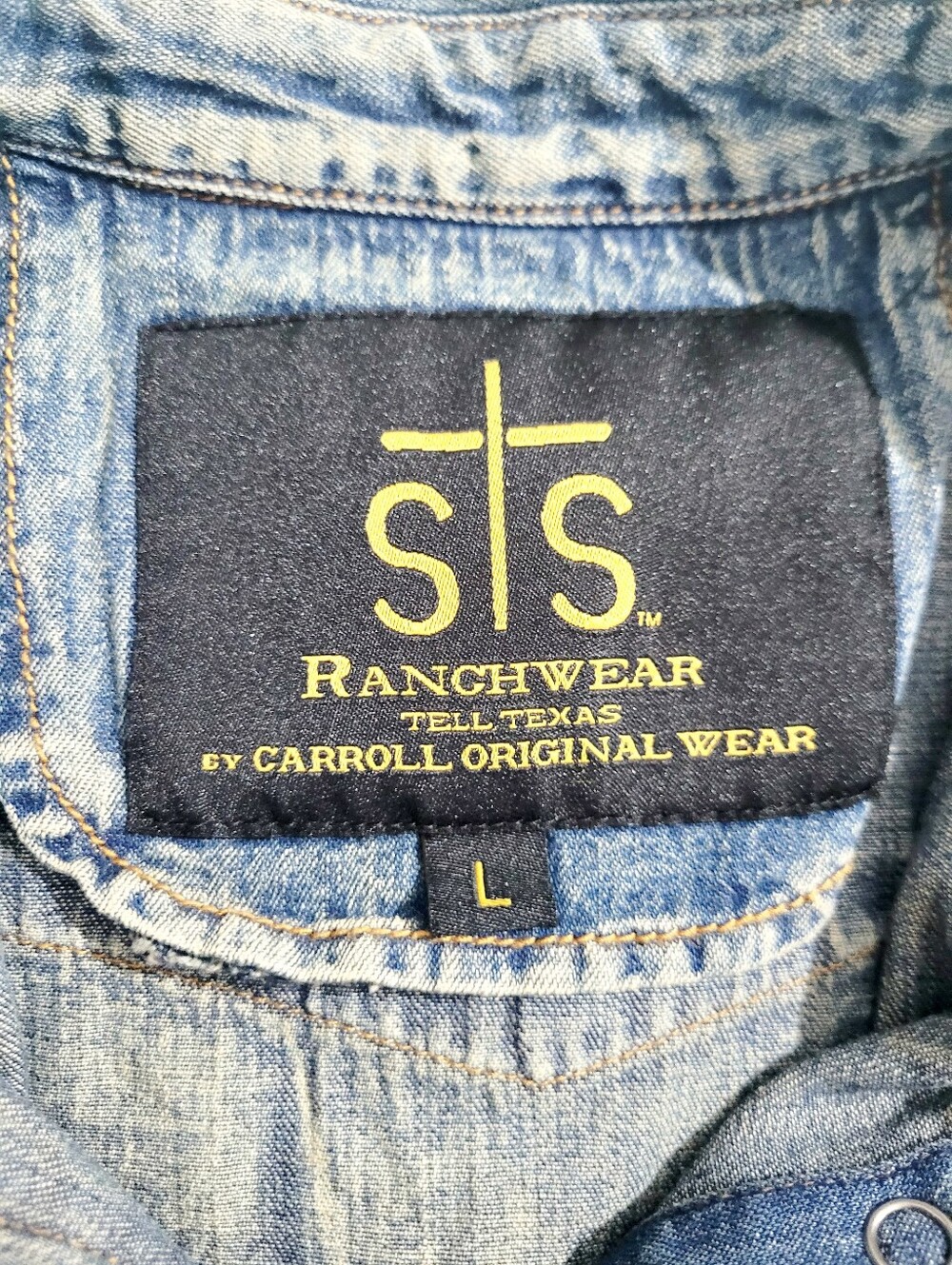STS Ranchwear Western Denim Snap Shirt Women's Size Large 100% Cotton Pearl Snap - Picture 6 of 15